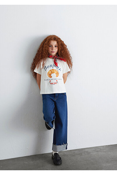 Mavi Croissant Printed Ecru T-Shirt Regular Fit / Regular Cut 7610358-70057