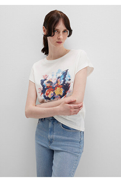 Mavi Butterfly Printed Ecru T-Shirt Regular Fit / Regular Cut 1613457-80194