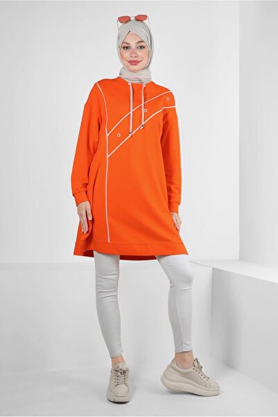 Alvina Lace-up Collar and Eyelet Detailed Tracksuit Tunik 43887