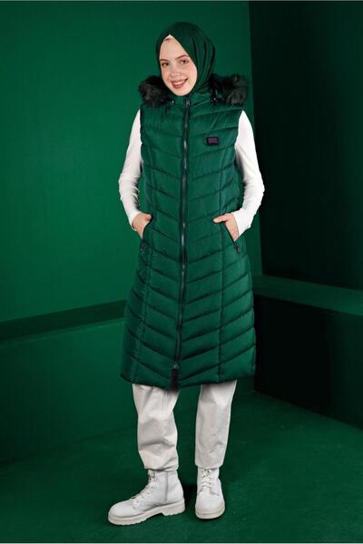 Alvina Fur Hooded Puffer Vest 90337