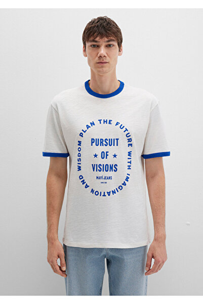 Mavi White T-Shirt with Piping Detail Loose Fit / Loose Relaxed Fit 0612954-70057