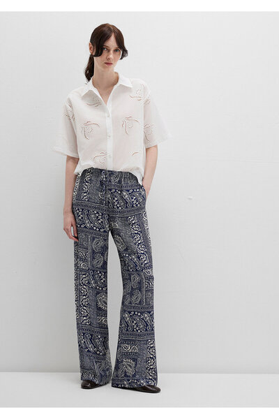 Mavi Beli Lace-Up Ethnic Printed Navy Blue Trousers 1011123-90738