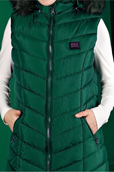 Alvina Fur Hooded Puffer Vest 90337