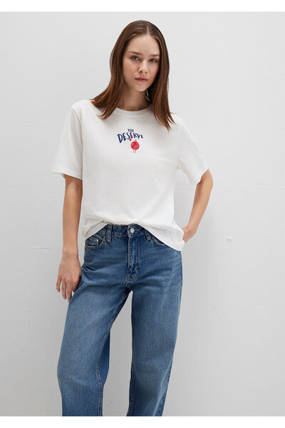 Mavi Planet Printed Ecru T-Shirt Regular Fit / Standard Cut 1613522-70057