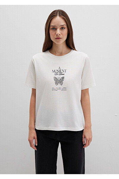 Mavi Butterfly Printed Ecru T-Shirt Regular Fit / Regular Cut 1613462-70057