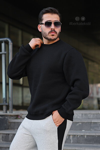 Berka سويت شيرت 3 Thread Ş مبطن بالصوف ذو ياقة دائرية للرجال ذو جودة عالية للشتاء