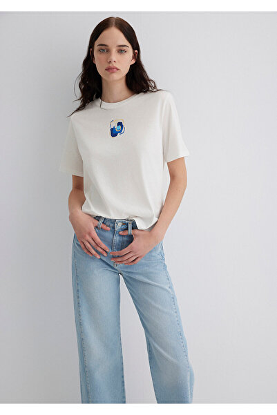 Mavi Evil Eye Bead Printed White T-Shirt Regular Fit 1613444-70057