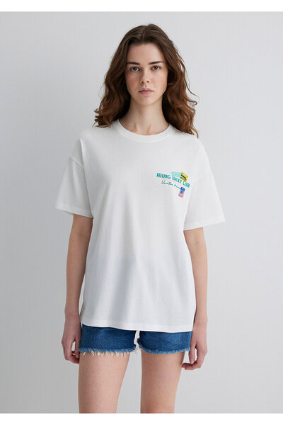 Mavi Printed Ecru T-Shirt Loose Fit / Loose Relaxed Cut 1613527-70057