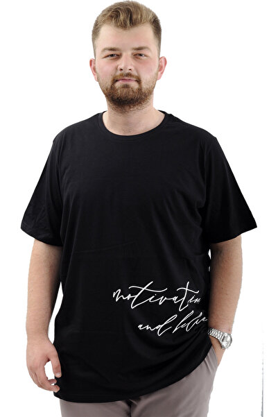 ModeXL Ανδρικό βαμβακερό μπλουζάκι - King Size, απαλή υφή, εμπριμέ BELIEF U24085 Μαύρο