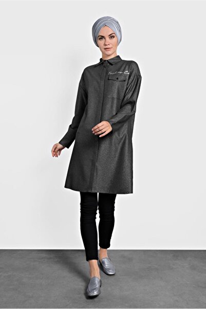 TRENDTESETTÜR Women's Khaki Men's Collar Shiny Tunic 40211