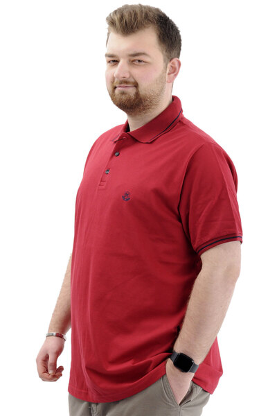 ModeXL Чоловіча футболка великого розміру з поло-коміром та вишитим логотипом LOGO M U24338 Синьо-бордовий