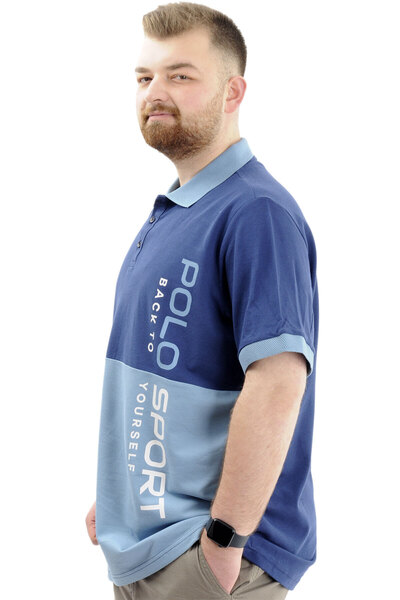 ModeXL Men's Polo Neck Plus Size T-Shirt - Blue Polo Sport U24323