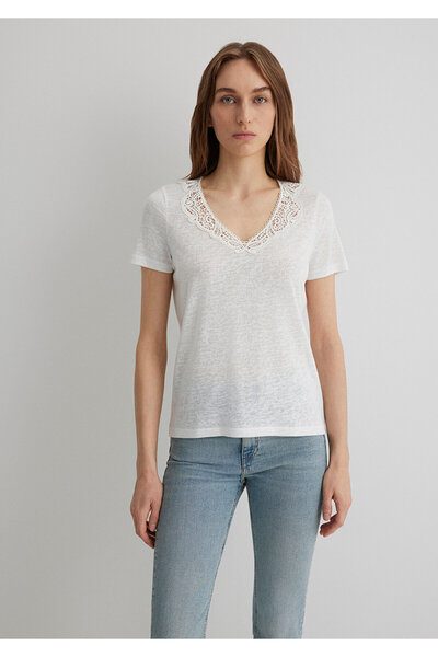 Mavi Lace Detailed White T-Shirt Slim Fit 1612752 -70057