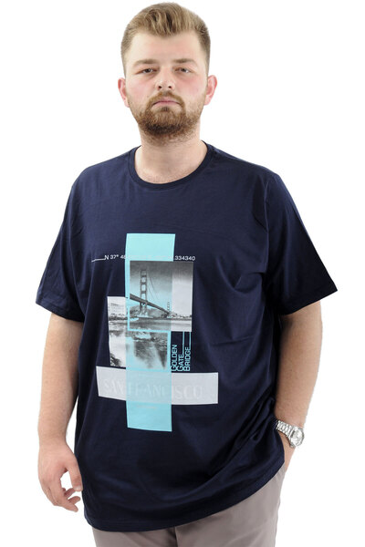 ModeXL FRANCISCO U24086 Battal Блакитна чоловіча бавовняна футболка - М'яка текстура