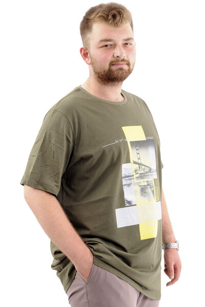 ModeXL Men's Oversize CoTTon T-Shirt - SofT TexTUre, PrinTed FRANCISCO U24086 KHaki