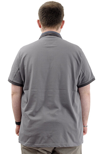 ModeXL Чоловіча футболка з вишитим коміром-поло - великий розмір, димчасто-сірий, LOGO M U24338