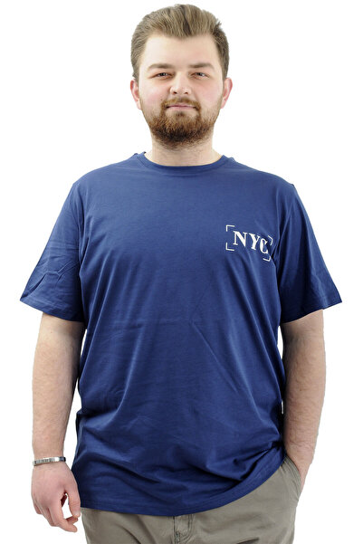 ModeXL Чоловіча футболка з великим розміром та велосипедним коміром - Mode XL, бавовняна, з принтом, NYC U24068 Indigo