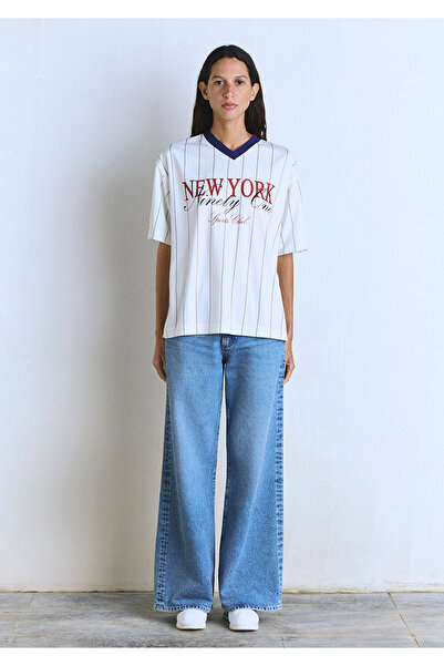 Mavi New York Printed White Jersey T-Shirt Oversize / Wide Cut 1613496-620