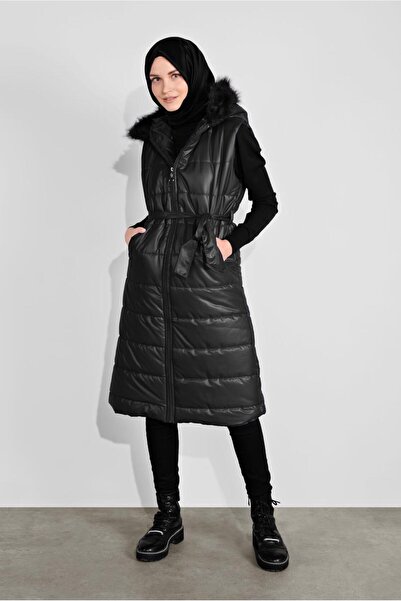 TRENDTESETTÜR Women's Black K Hooded Inflatable Vest 5687