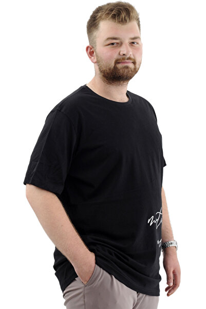 ModeXL Ανδρικό βαμβακερό μπλουζάκι - King Size, απαλή υφή, εμπριμέ BELIEF U24085 Μαύρο