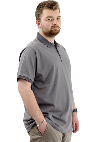 ModeXL Чоловіча футболка з вишитим коміром-поло - великий розмір, димчасто-сірий, LOGO M U24338