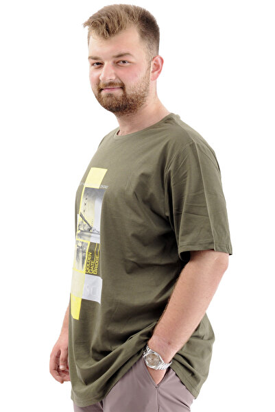 ModeXL Men's Oversize CoTTon T-Shirt - SofT TexTUre, PrinTed FRANCISCO U24086 KHaki