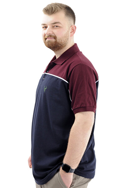 ModeXL Big Size Men's T-Shirt Polo Neck Color Block Deer U24324 Navy Blue