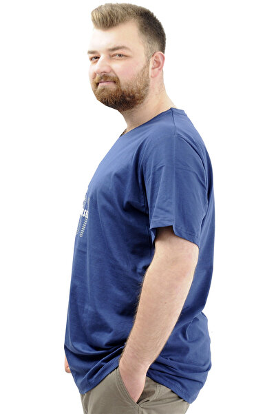 ModeXL Men's V-Neck Printed T-Shirt - Plus Size, Indigo Believe U24054