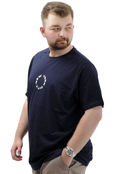 ModeXL Men's Printed T-shirt - Mode XL, Crew Neck, Cotton, NEW YORK U24081 Navy Blue