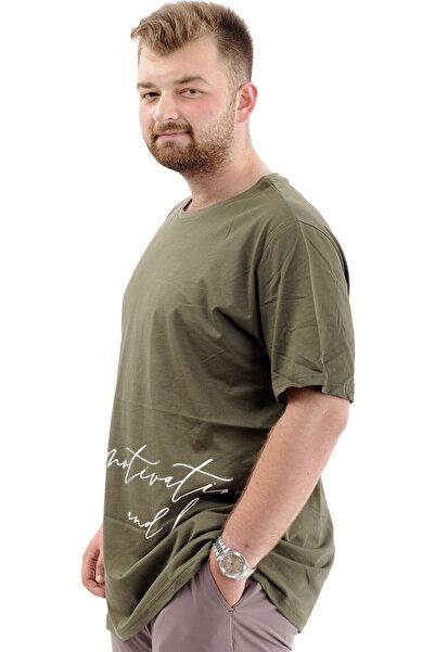 ModeXL Men's CoTTon T-Shirt - Oversize, SofT TexTUre, PrinTed BELIEF U24085 KHaki
