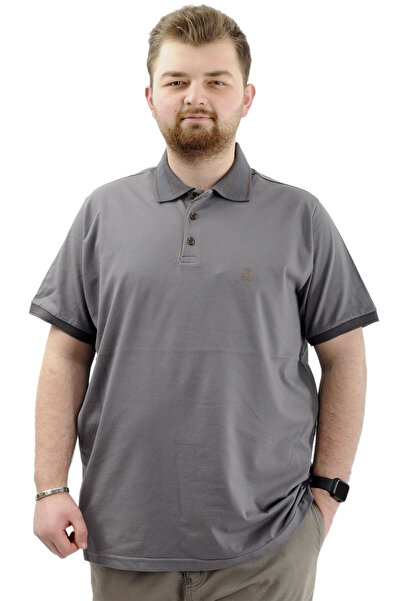 ModeXL Чоловіча футболка з вишитим коміром-поло - великий розмір, димчасто-сірий, LOGO M U24338