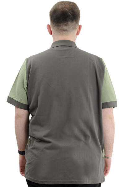 ModeXL Men's Polo Neck T-Shirt - Plus Size, Color Block, U24327 Khaki