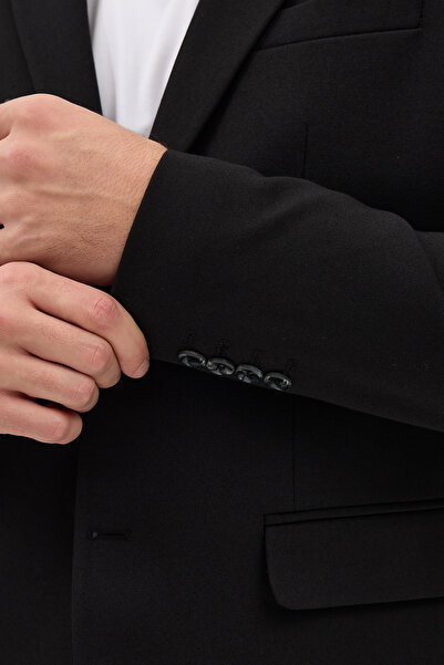 Frappoli Alfonso Men's Black Cotton Stretch Fabric Slim Fit Knitted Stretchy Mono Collar Sports Blazer Jacket