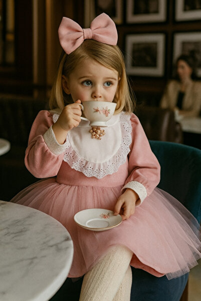 Tozpembebaby Pembe Kadife Elbise