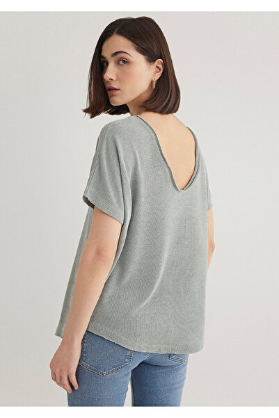Mavi Textured Gray Basic T-Shirt Loose Fit / Loose Relaxed Cut 167311 -81325