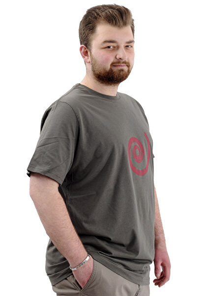ModeXL Men's Khaki Color Mode XL Large Size T-Shirt - Crew Neck, Printed Cotton T-Shirt SPIRAL U24065