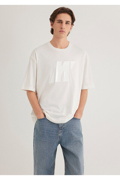 Mavi Pro Logo Printed Ecru T-Shirt Relaxed Fit / Relaxed Fit 0612752-70057