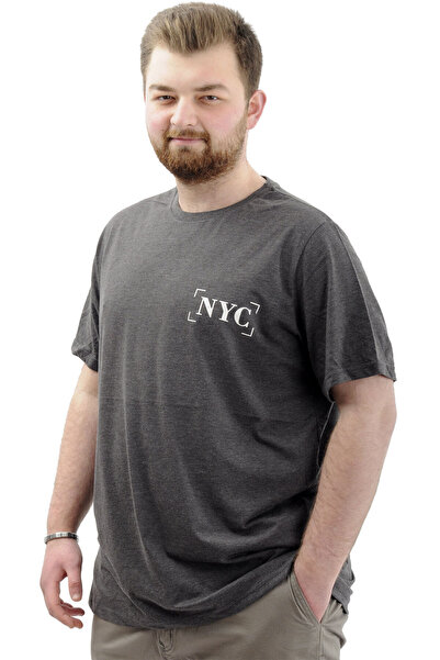 ModeXL Men's Plus Size Mode XL T-Shirt - Crew Neck, Printed Cotton, NYC U24068 Anthracite