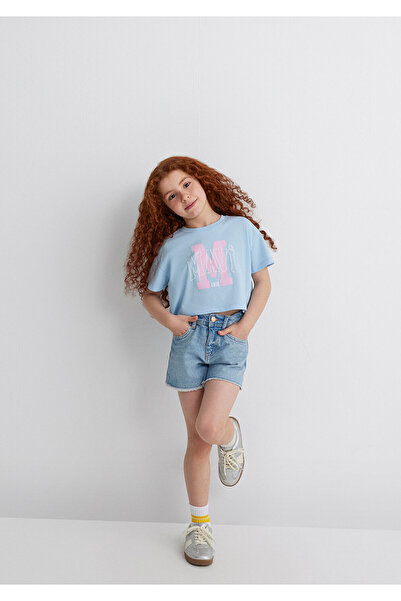 Mavi M Logo Printed Blue T-Shirt Loose Fit / Loose Relaxed Cut 7610276 -80213