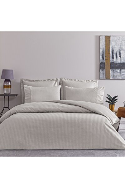 Taç Grey Double Crown Stripe Premium Duvet Cover Set