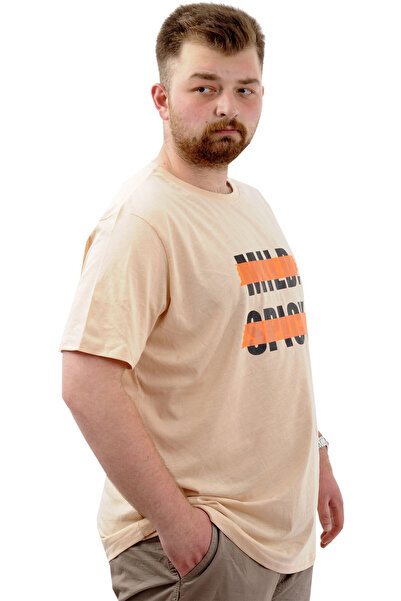 ModeXL Men's T-shirt - large Size, Printed, Cotton, Crew Neck, Beige MILD U24080