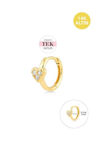 KURSHUNI Kalp Helix Hoop 8,0 mm (18 Gauge), 14 Ayar Altın Kıkırdak Küpe/Pierc...