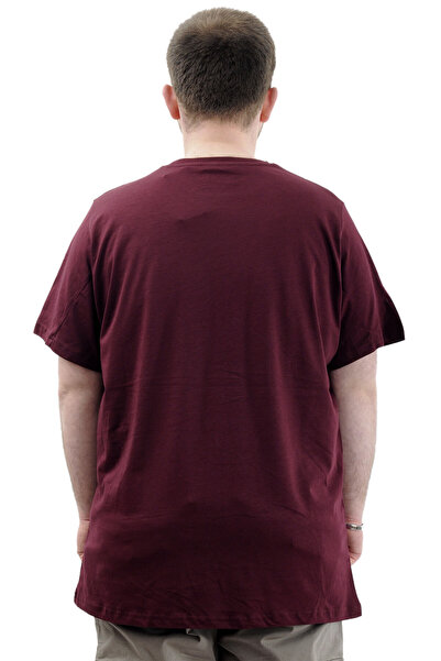 ModeXL Men's T-shirt - Crew Neck, Printed LEAF U24069, Plum, Large Size