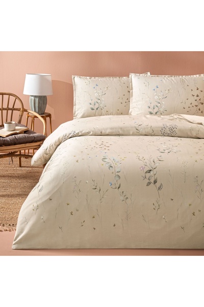 Linens Allday Owen Cotton Satin King Duvet Cover Set Beige