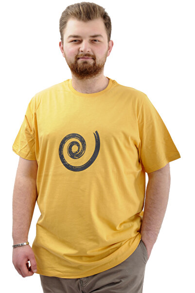 ModeXL Mustard Color Mode XL Large Size Men's T-Shirt - Crew Neck, Printed, Cotton SPIRAL U24065