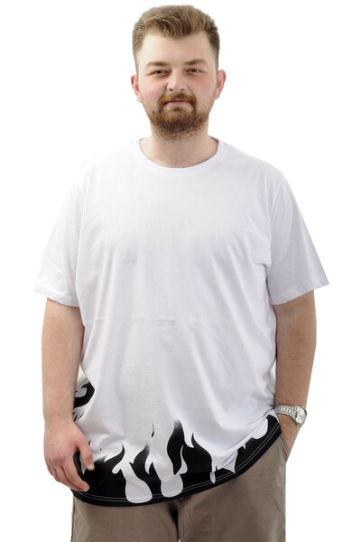 ModeXL Men's Crew Neck Printed Cotton T-shirt - Mode Xl, White, Flame U24082