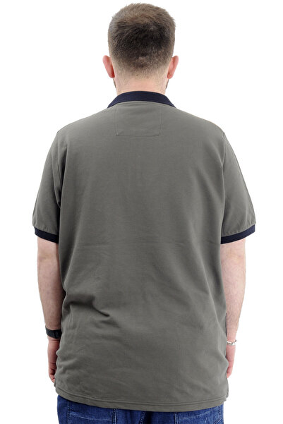 ModeXL Men's Polo Collar Large Size T-Shirt - Color Block, U24322 Khaki