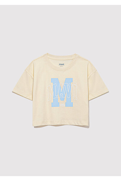 Mavi M Logo Printed Yellow T-Shirt Loose Fit / Loose Relaxed Cut 7610276 -89145