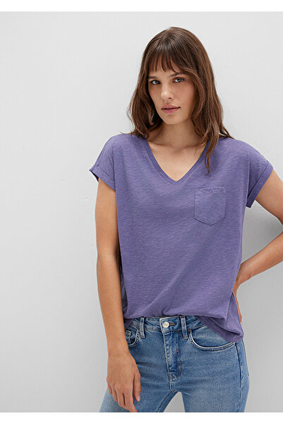 Mavi V-Neck Purple Basic T-Shirt Loose Fit / Loose Relaxed Fit 1600961 -70608