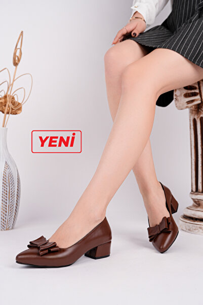 Deripabuc Genuine Leather Brown Women's Heeled Leather Shoes Shn-1085